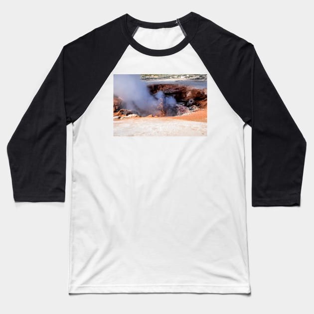 Red Spouter Yellowstone National Park Wyoming Baseball T-Shirt by Debra Martz